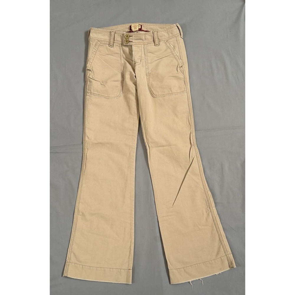 Y2K Hollister Khaki Flare Pants‎ Womens 3 Tan Double Button Patch Pocket Chino